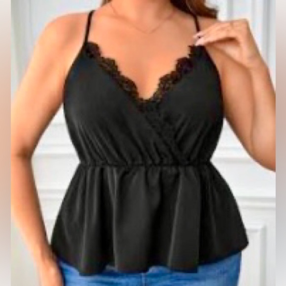 New Elegant Black Lace Trim Top